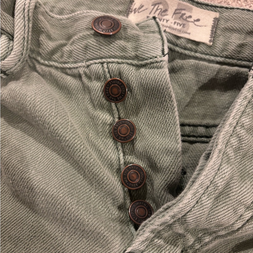 Free People Green Distressed Denim Shorts – Mid Rise – Raw Hem - Picture 3 of 6